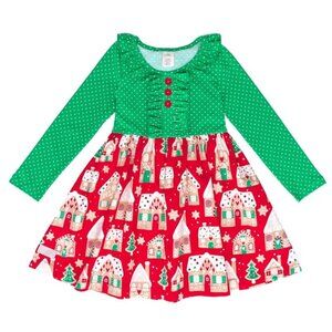 Eleanor Rose Gingerbread Village Christmas Dress with Polka Dots and Ruffles